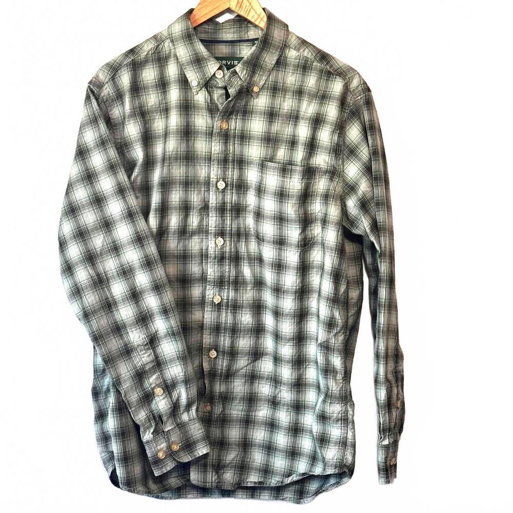 Orvis Long Sleeve Button Up Shirt Men's Size Medium Green Plaid Classic Fit